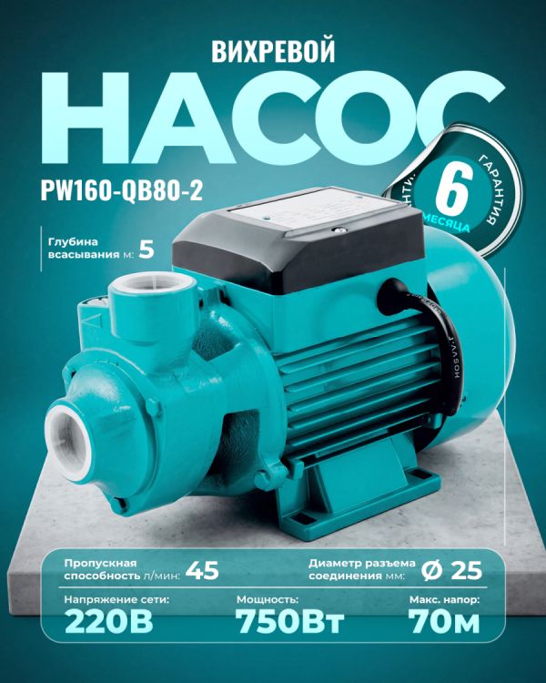 Вихревой насос PW160-QB80-2 (750Вт)
